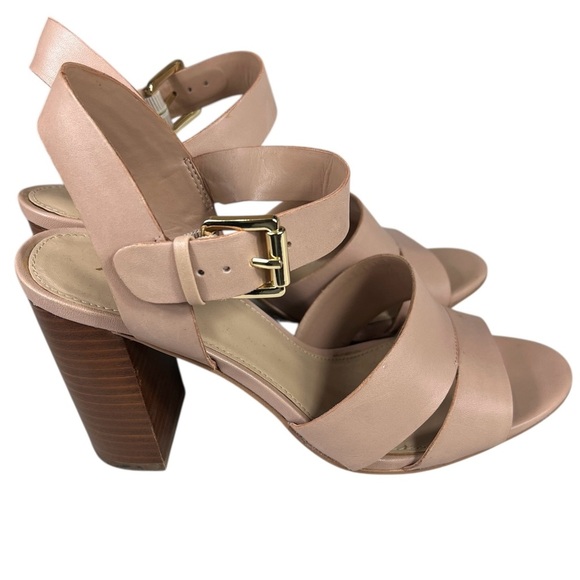 ALDO Caparosa Bone Leather Blush Pink Ankle Strap Block Heel Sandals Open Toe - Picture 2 of 13
